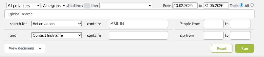 Simplified search in Actions List
